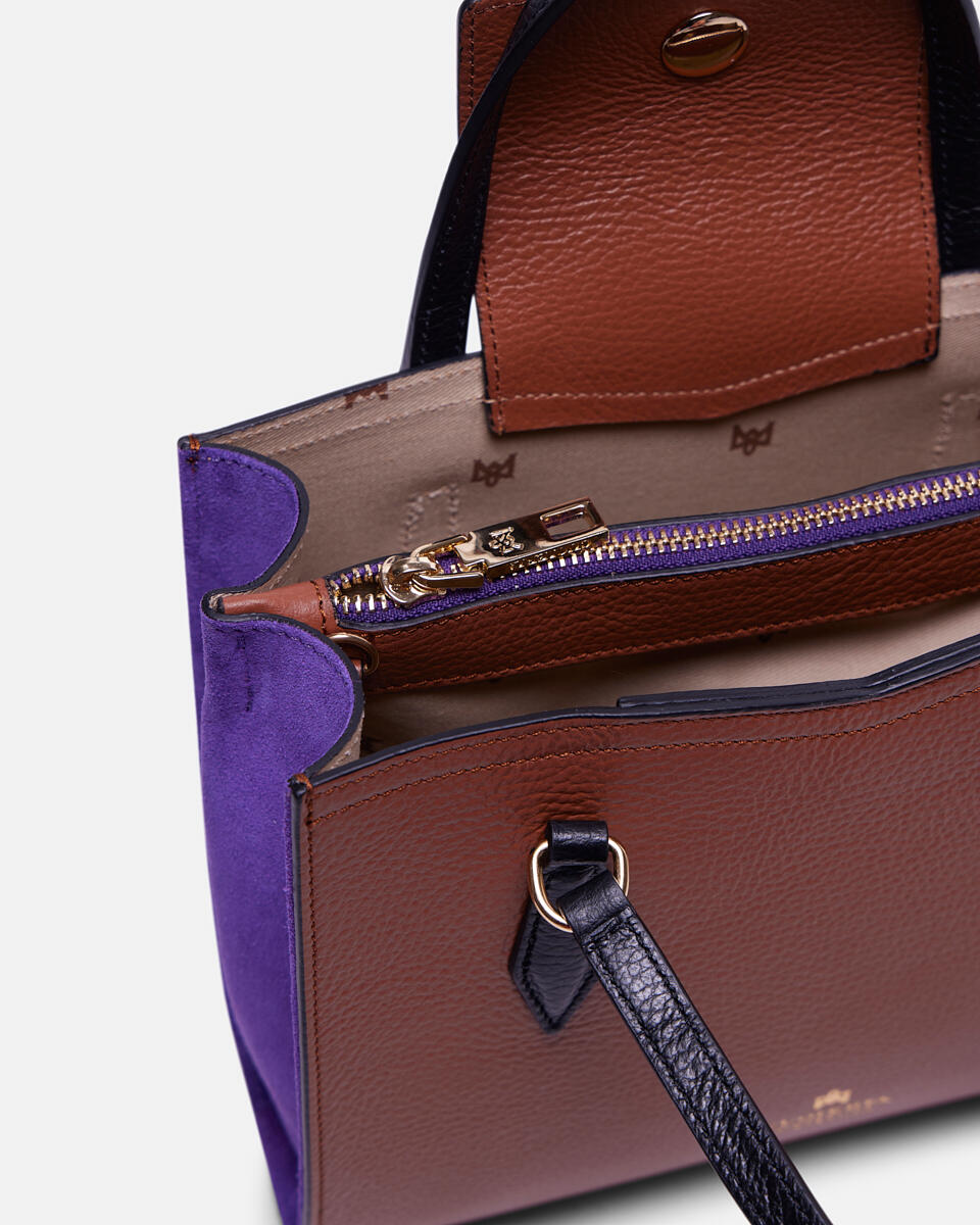 Small tote bag Caramelpurpleblack  - Cuoieria Fiorentina