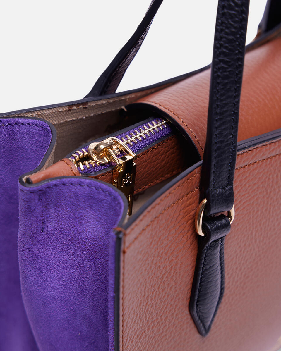 Small tote bag Caramelpurpleblack  - Cuoieria Fiorentina