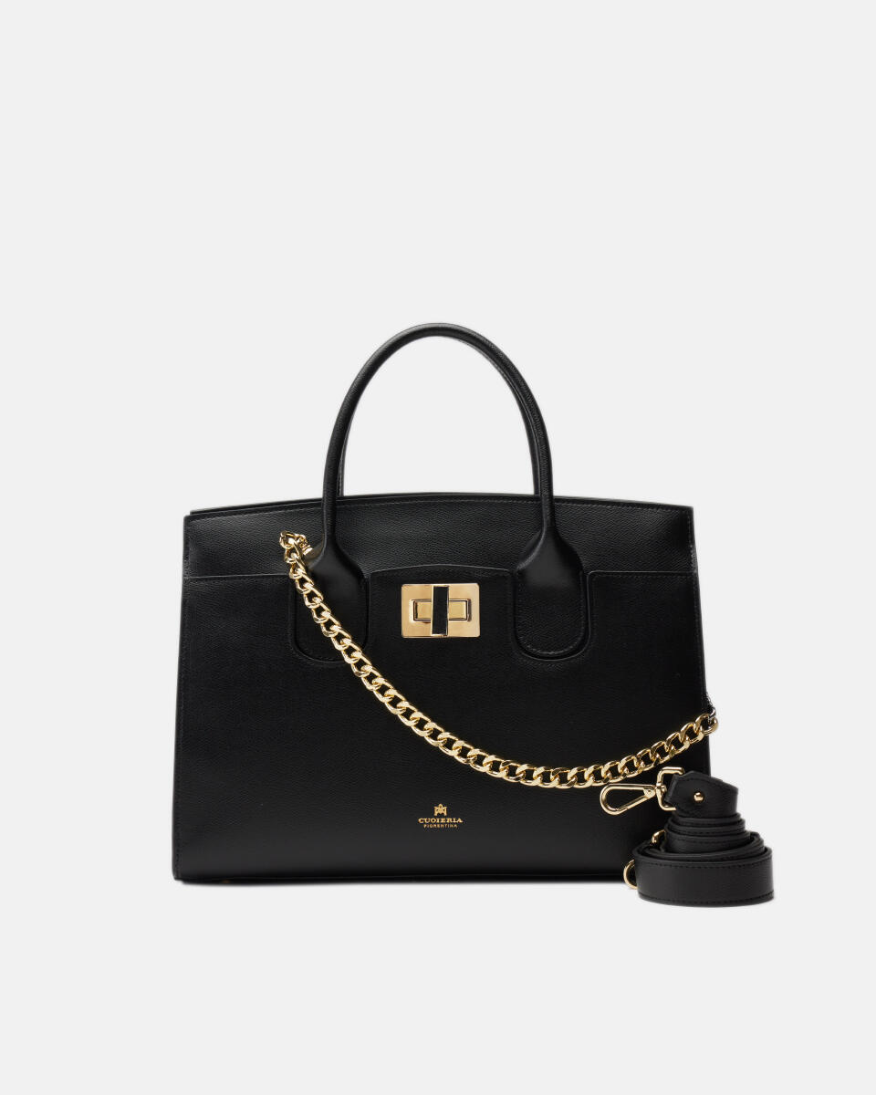 Bella large tote bag con accessorio metallo Nero  - Tote Bag - Borse Donna - Borse - Cuoieria Fiorentina