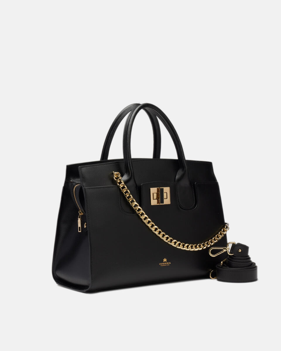 Bella large tote bag con accessorio metallo Nero  - Tote Bag - Borse Donna - Borse - Cuoieria Fiorentina