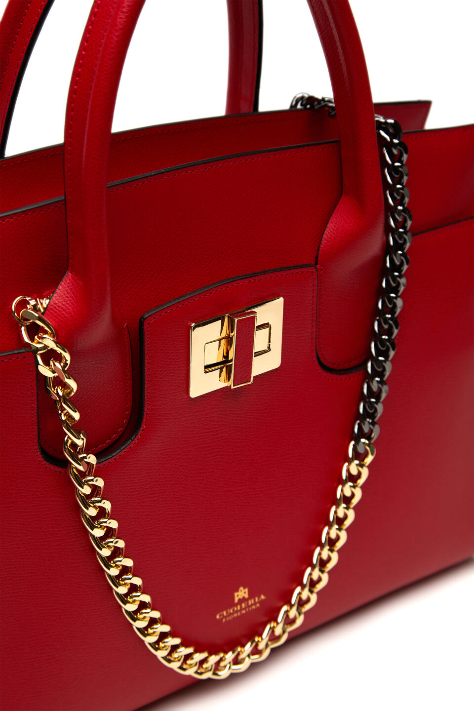 Bella large tote bag con accessorio metallo Rosso  - Tote Bag - Borse Donna - Borse - Cuoieria Fiorentina