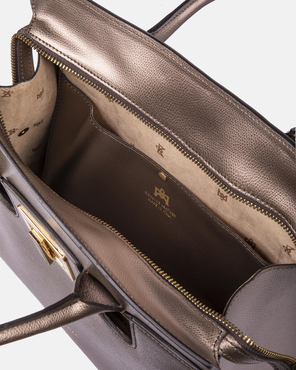 Bella medium tote bag con accessorio metallo BRONZO Cuoieria Fiorentina