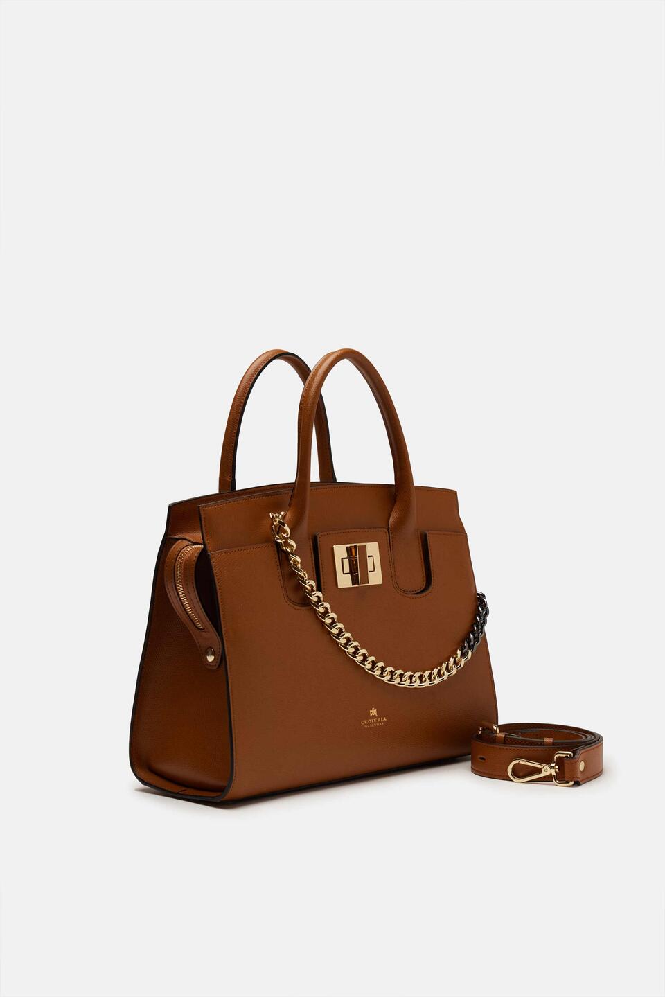 Bella medium tote bag con accessorio metallo LION  - Tote Bag - Borse Donna - Borse - Cuoieria Fiorentina