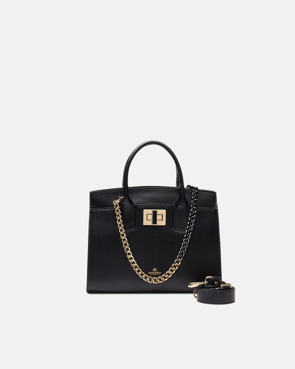 Bella medium tote bag con accessorio metallo NERO  - Tote Bag - Borse Donna - Borse - Cuoieria Fiorentina