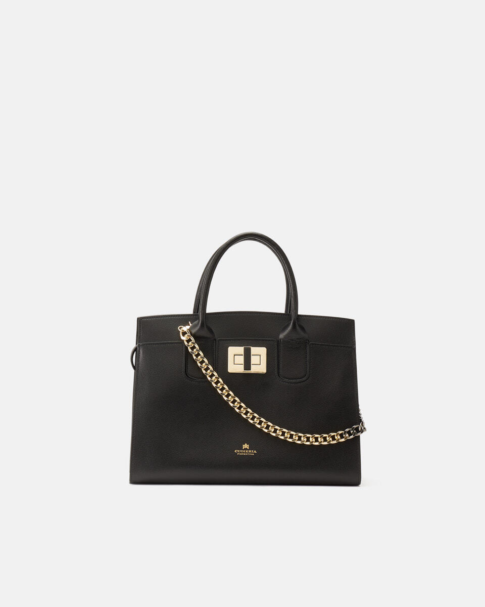 Bella medium tote bag con accessorio metallo Nero  - Tote Bag - Borse Donna - Borse - Cuoieria Fiorentina