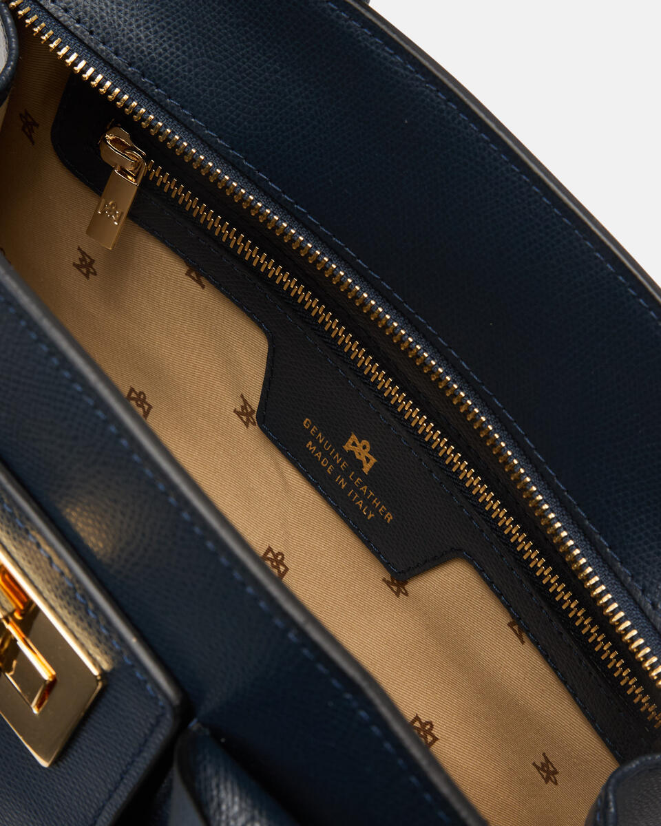 Bella medium tote bag con accessorio metallo Navy  - Cuoieria Fiorentina