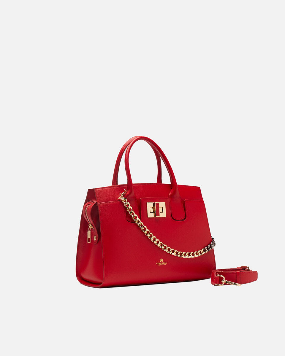 Bella medium tote bag con accessorio metallo Rosso  - Tote Bag - Borse Donna - Borse - Cuoieria Fiorentina