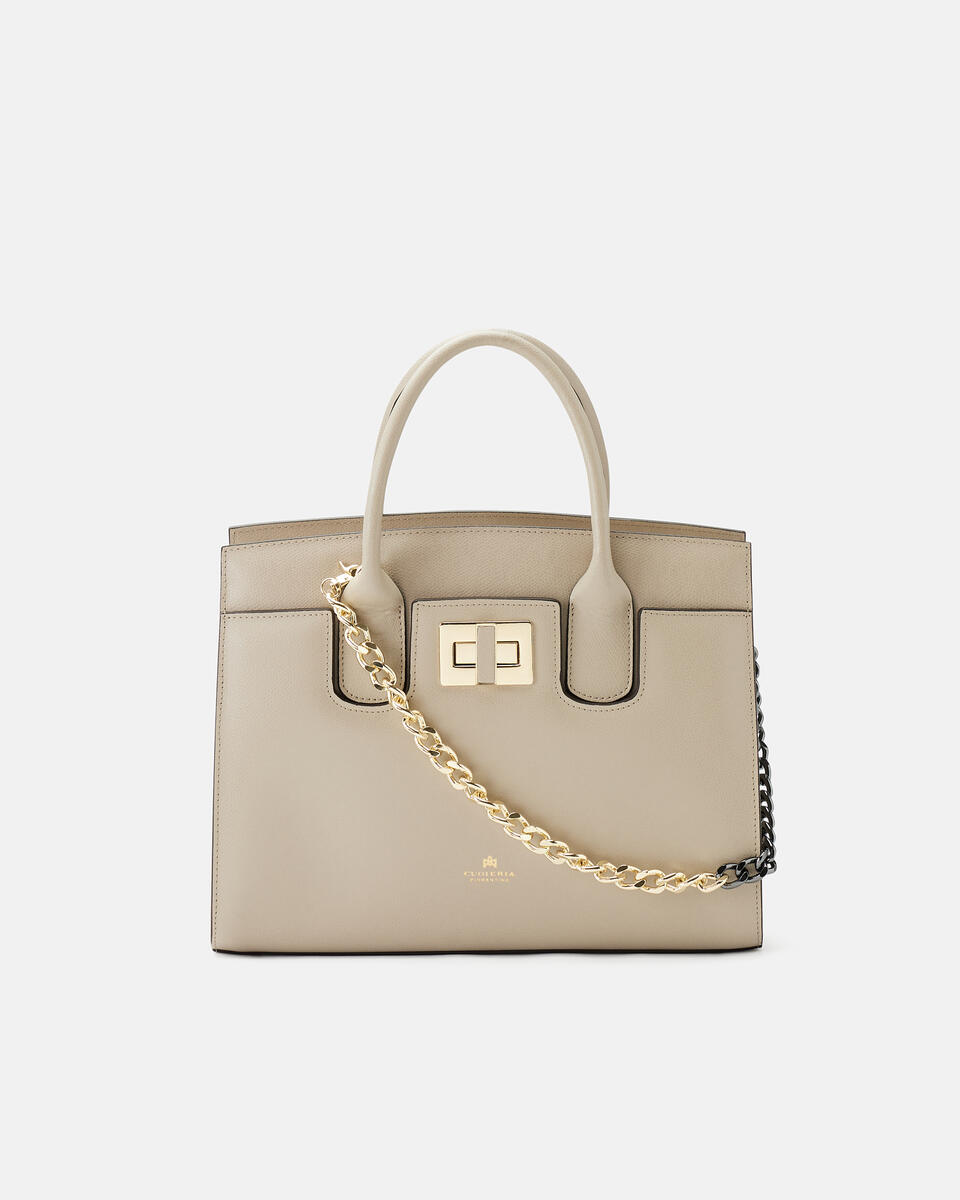 Bella medium tote bag con accessorio metallo Taupe  - Tote Bag - Borse Donna - Borse - Cuoieria Fiorentina