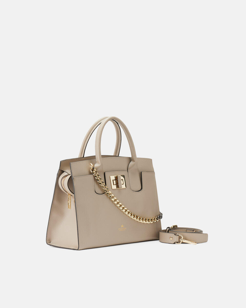 Bella medium tote bag con accessorio metallo Taupe  - Tote Bag - Borse Donna - Borse - Cuoieria Fiorentina