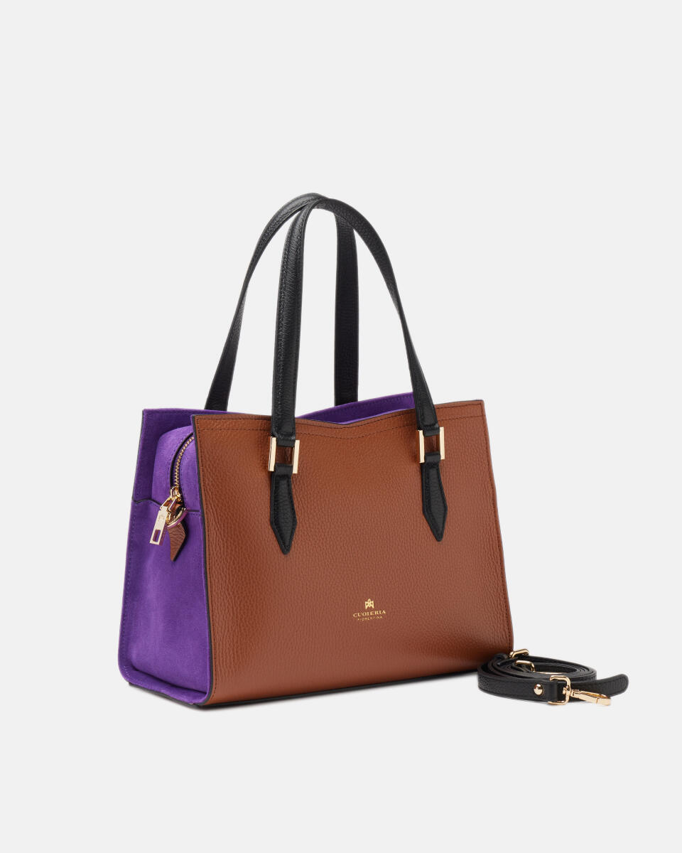Duffle Victoria Dollaro Suede Caramelviolanero  - Tote Bag - Borse Donna - Borse - Cuoieria Fiorentina