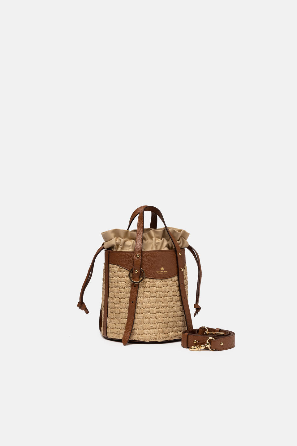 Amber Small bucket pelle e paglia Caramel  - Tote Bag - Borse Donna - Borse - Cuoieria Fiorentina