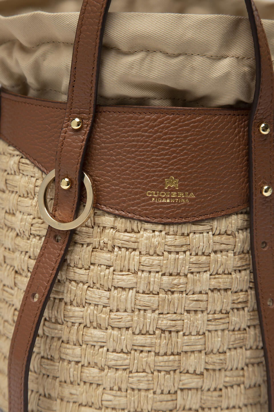 Amber Small bucket pelle e paglia Caramel  - Tote Bag - Borse Donna - Borse - Cuoieria Fiorentina