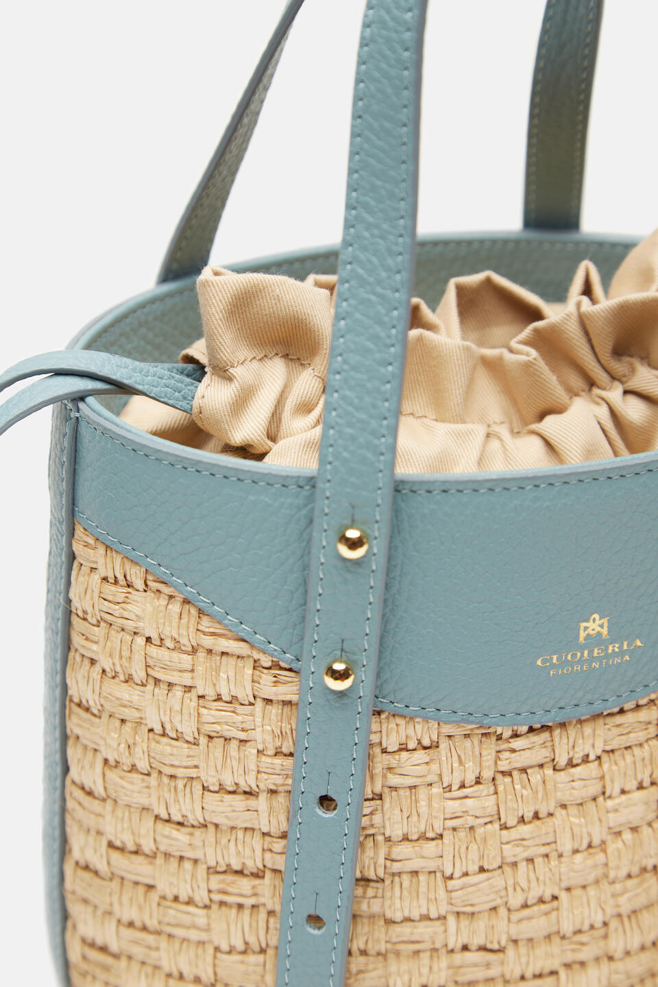 Amber Small bucket pelle e paglia Carta zucchero  - Tote Bag - Borse Donna - Borse - Cuoieria Fiorentina