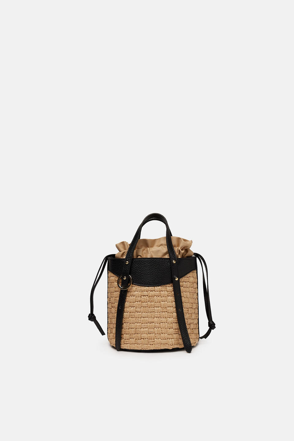 Amber Small bucket pelle e paglia Nero  - Tote Bag - Borse Donna - Borse - Cuoieria Fiorentina