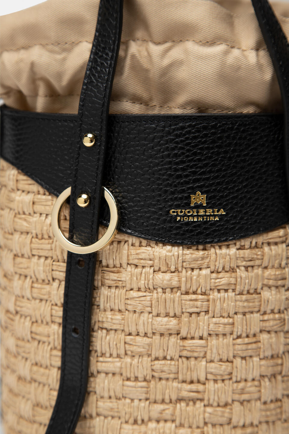 Amber Small bucket pelle e paglia Nero  - Tote Bag - Borse Donna - Borse - Cuoieria Fiorentina