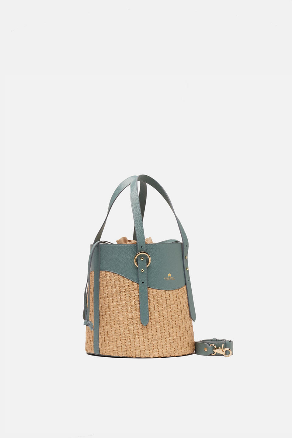 Amber Medium bucket pelle e paglia Carta zucchero  - Tote Bag - Borse Donna - Borse - Cuoieria Fiorentina