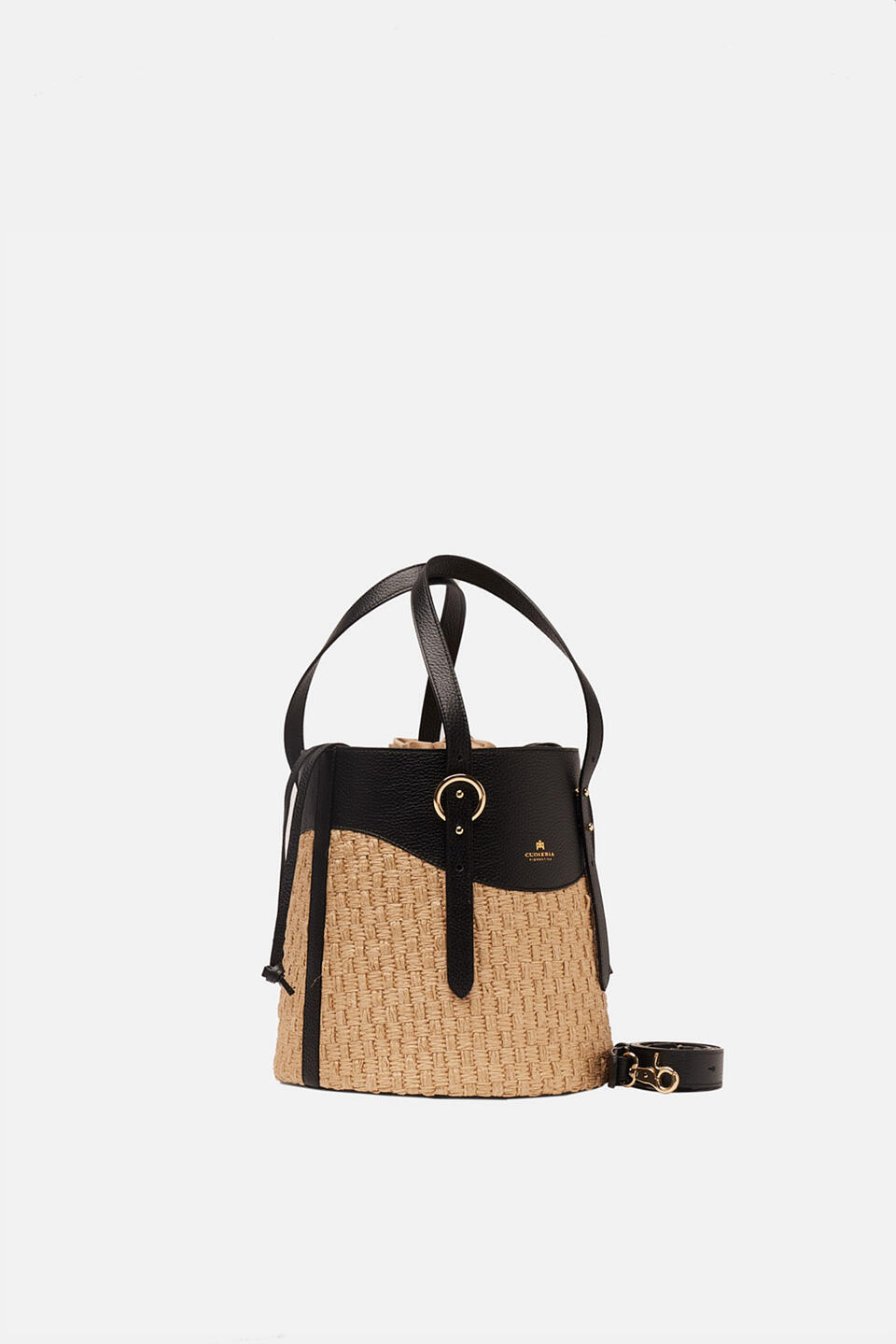 Amber Medium bucket pelle e paglia Nero  - Tote Bag - Borse Donna - Borse - Cuoieria Fiorentina