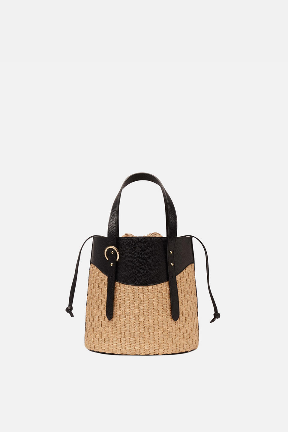 Amber Medium bucket pelle e paglia Nero  - Tote Bag - Borse Donna - Borse - Cuoieria Fiorentina