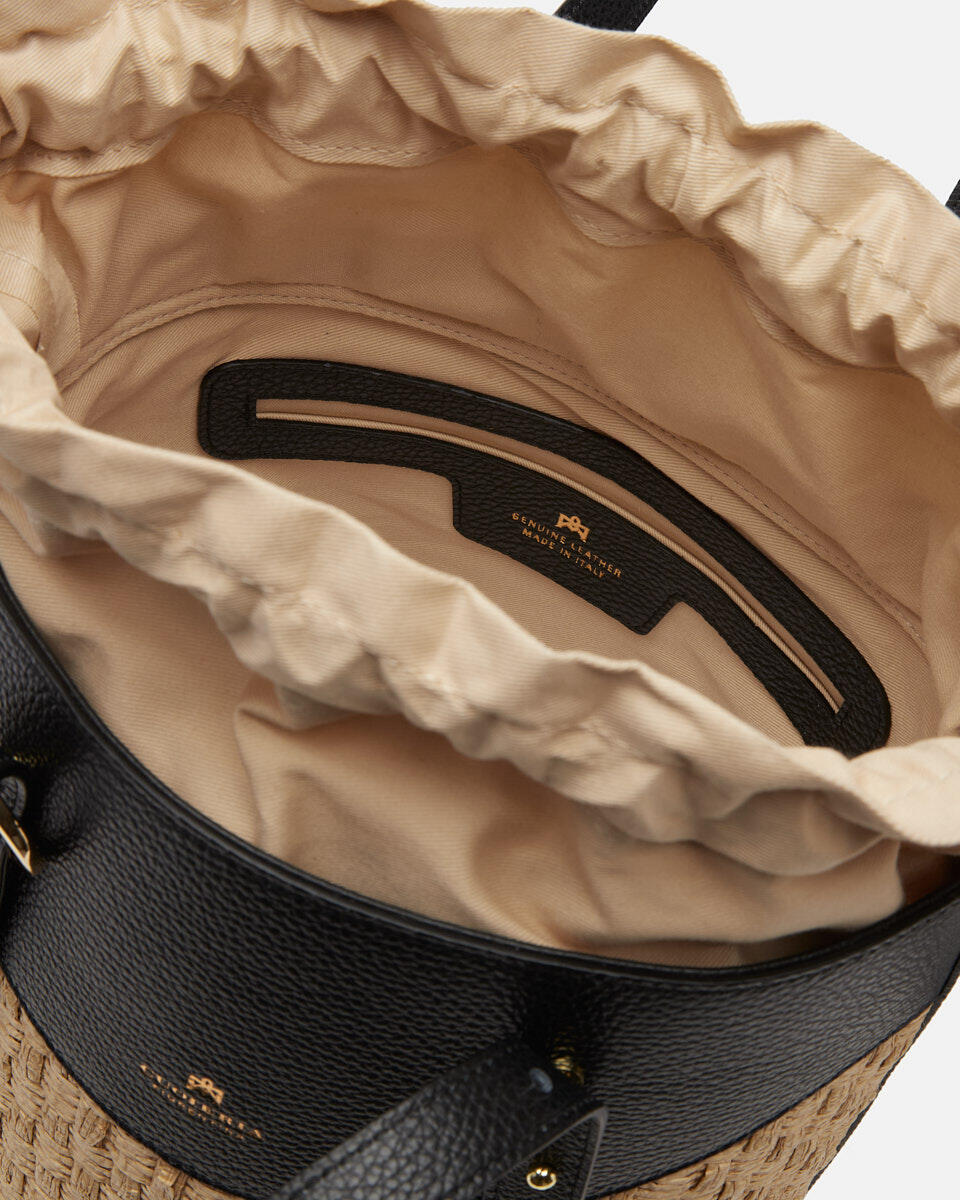 Amber Medium bucket pelle e paglia Nero  - Tote Bag - Borse Donna - Borse - Cuoieria Fiorentina