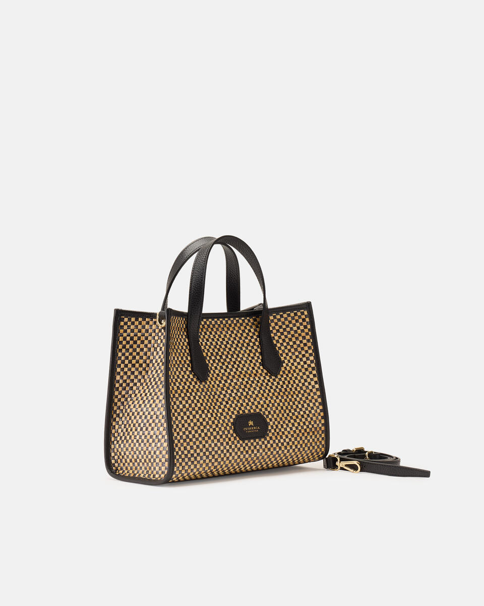 Dora medium tote rafia bicolore e pelle Nero  - Tote Bag - Borse Donna - Borse - Cuoieria Fiorentina