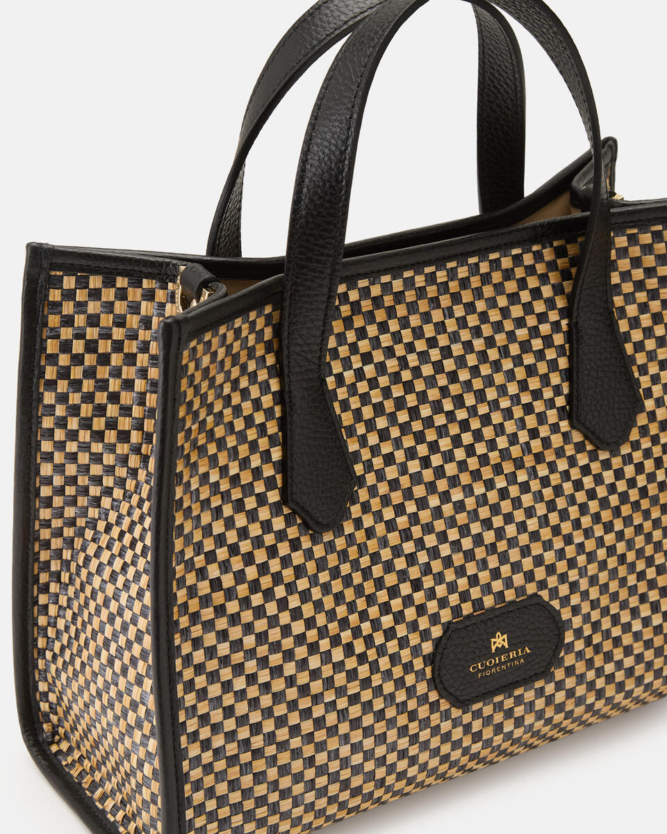 Dora medium tote rafia bicolore e pelle Nero  - Tote Bag - Borse Donna - Borse - Cuoieria Fiorentina