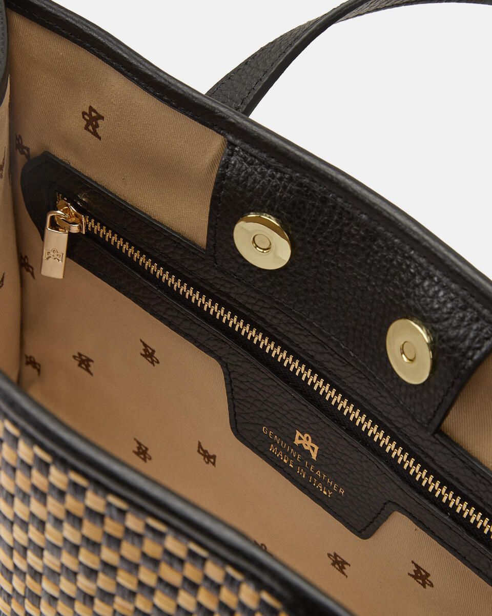 Dora medium tote rafia bicolore e pelle Nero  - Tote Bag - Borse Donna - Borse - Cuoieria Fiorentina