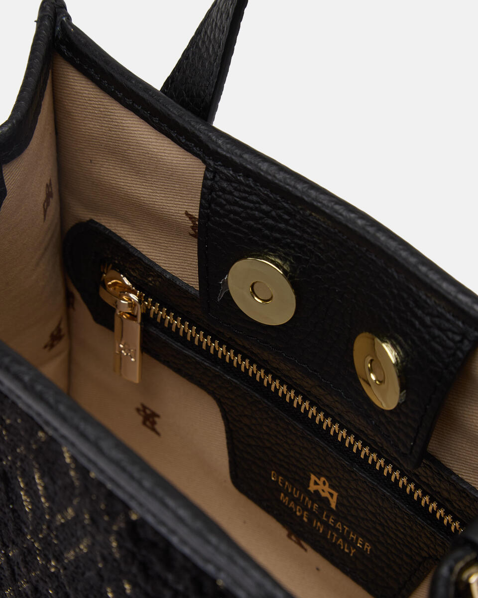 Dora small tote in Tessuto Jacquard Nero  - Tote Bag - Borse Donna - Borse - Cuoieria Fiorentina
