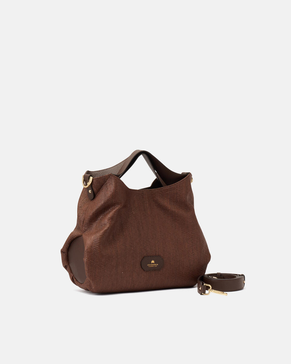 Gaia Tote Raffia Cioccolato  - Cuoieria Fiorentina