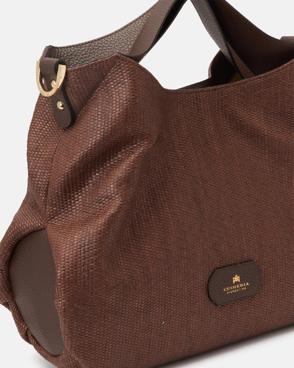 Gaia Tote Raffia Cioccolato  - Cuoieria Fiorentina