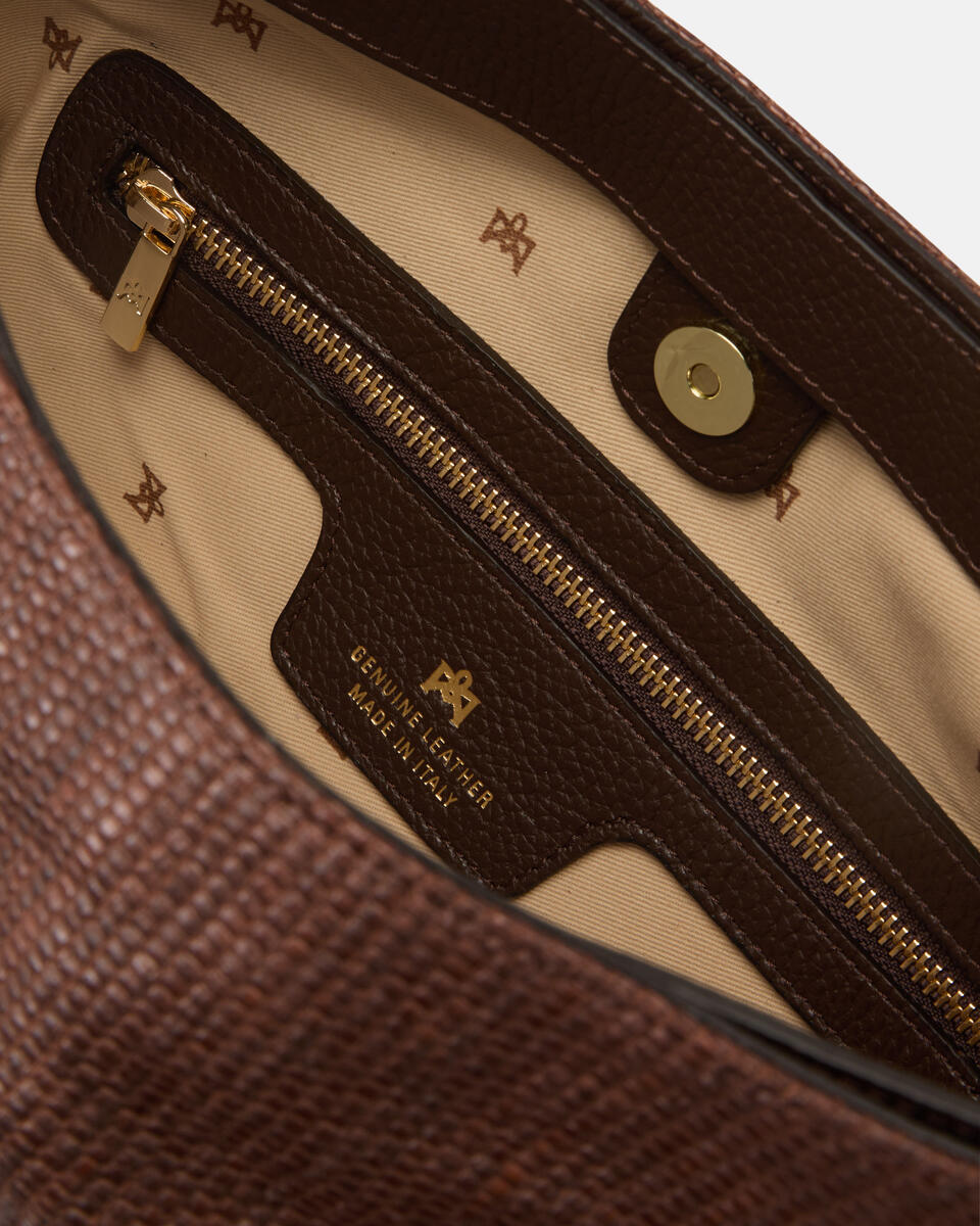 Gaia Tote Raffia Cioccolato  - Cuoieria Fiorentina