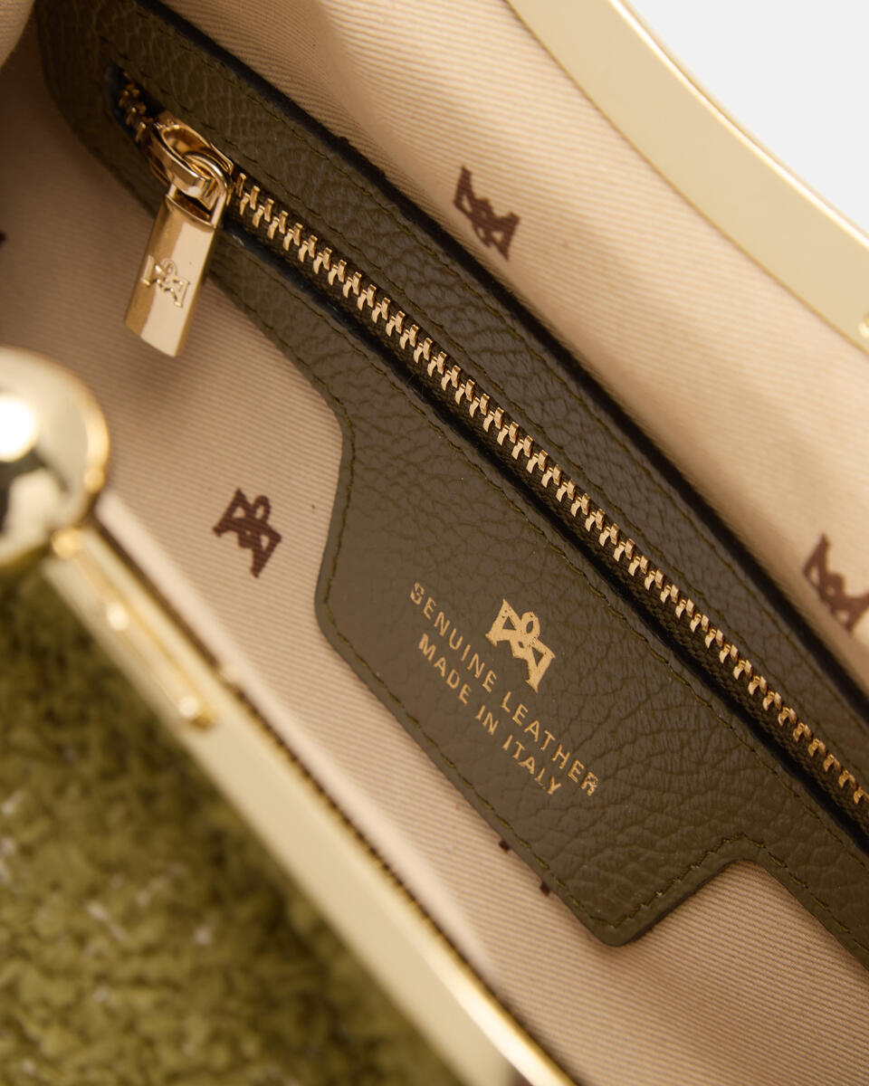 Joy clutch tessuto e pelle Bosco  - Cuoieria Fiorentina