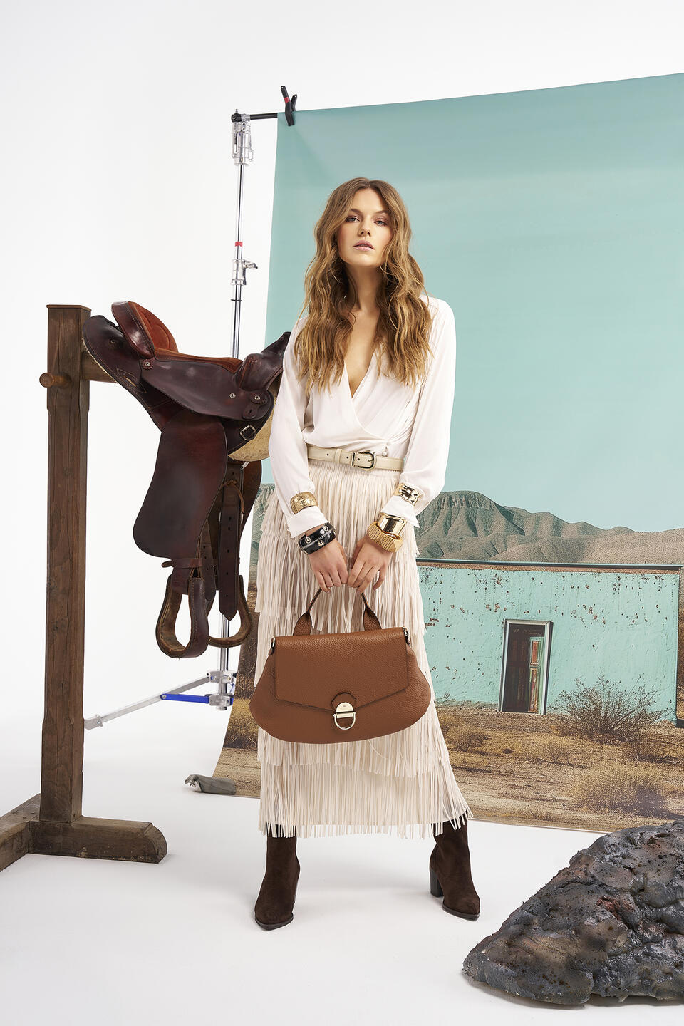 Jess large flap bag in pelle Prosecco  - Messenger - Borse Donna - Borse - Cuoieria Fiorentina