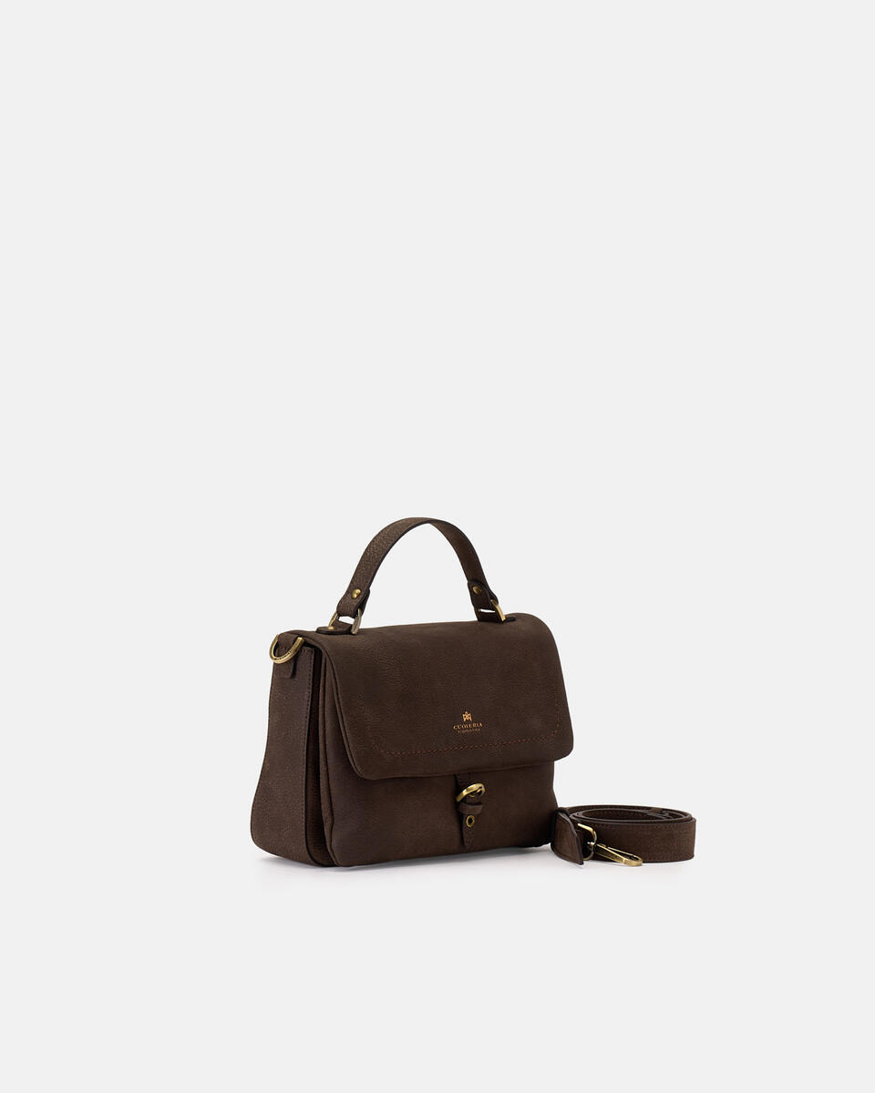 Eva soft Small Flap Nabuck Cioccolato  - Messenger - Borse Donna - Borse - Cuoieria Fiorentina