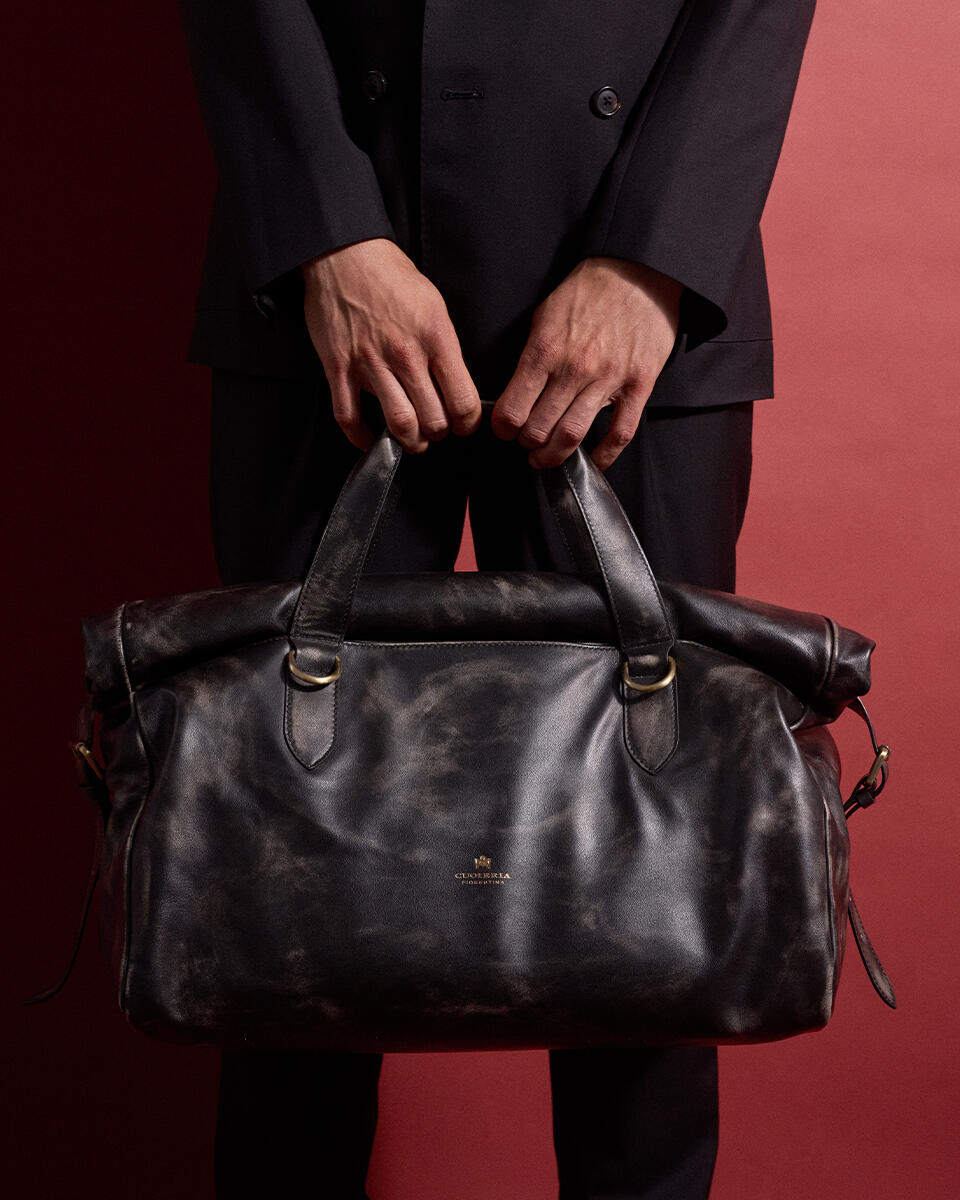 Axel Large Duffle Uomo Vitello Texas Nero  - Borse Da Viaggio - Borse Uomo - Borse - Cuoieria Fiorentina
