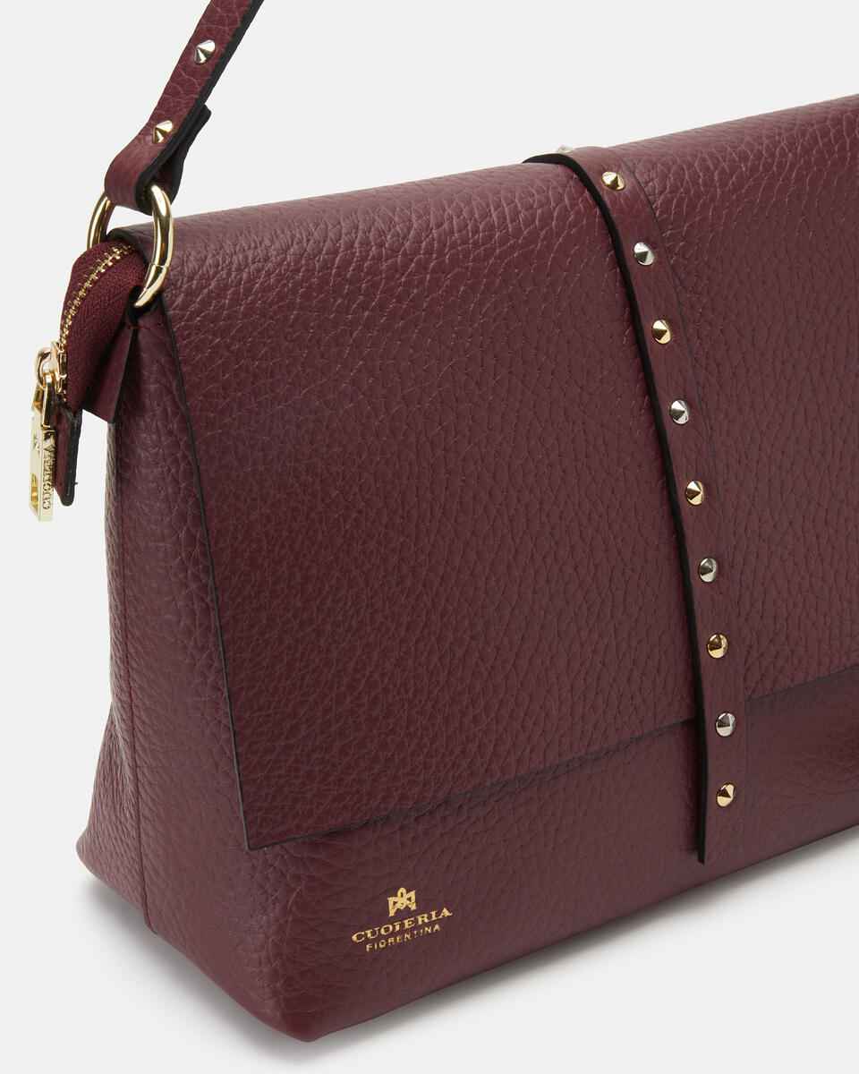 Iris Large Flap bag dollaro doublecon borchie bigalvanica Bordeaux  - Messenger - Borse Donna - Borse - Cuoieria Fiorentina