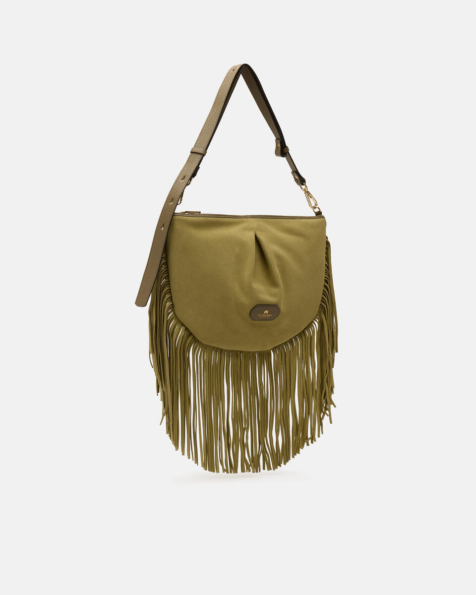 POUCH WITH FRINGES Forest green   - Cuoieria Fiorentina
