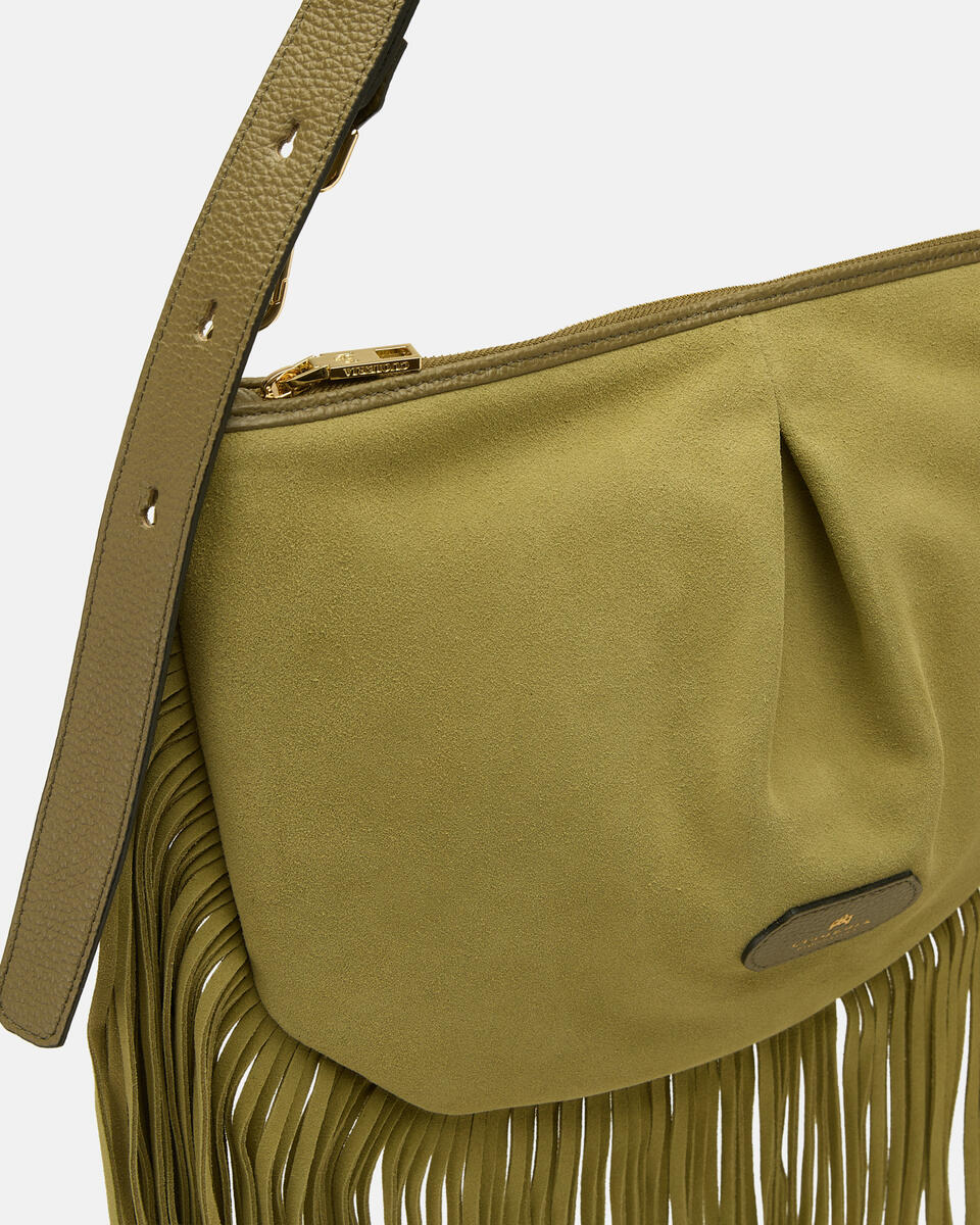 POUCH WITH FRINGES Forest green   - Cuoieria Fiorentina