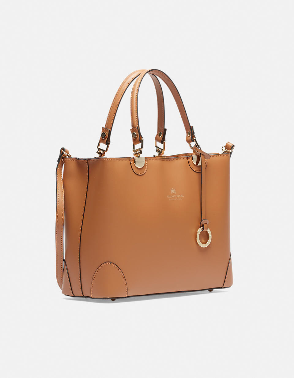 Borsa a mano elegante in vitello liscio Camel  - Cuoieria Fiorentina