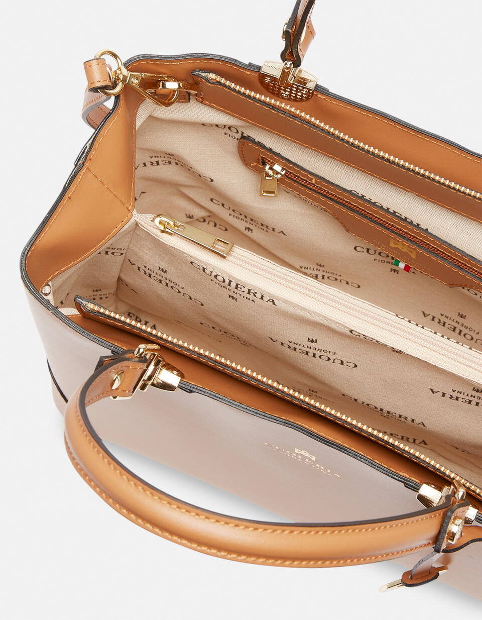 Borsa a mano elegante in vitello liscio Camel  - Cuoieria Fiorentina