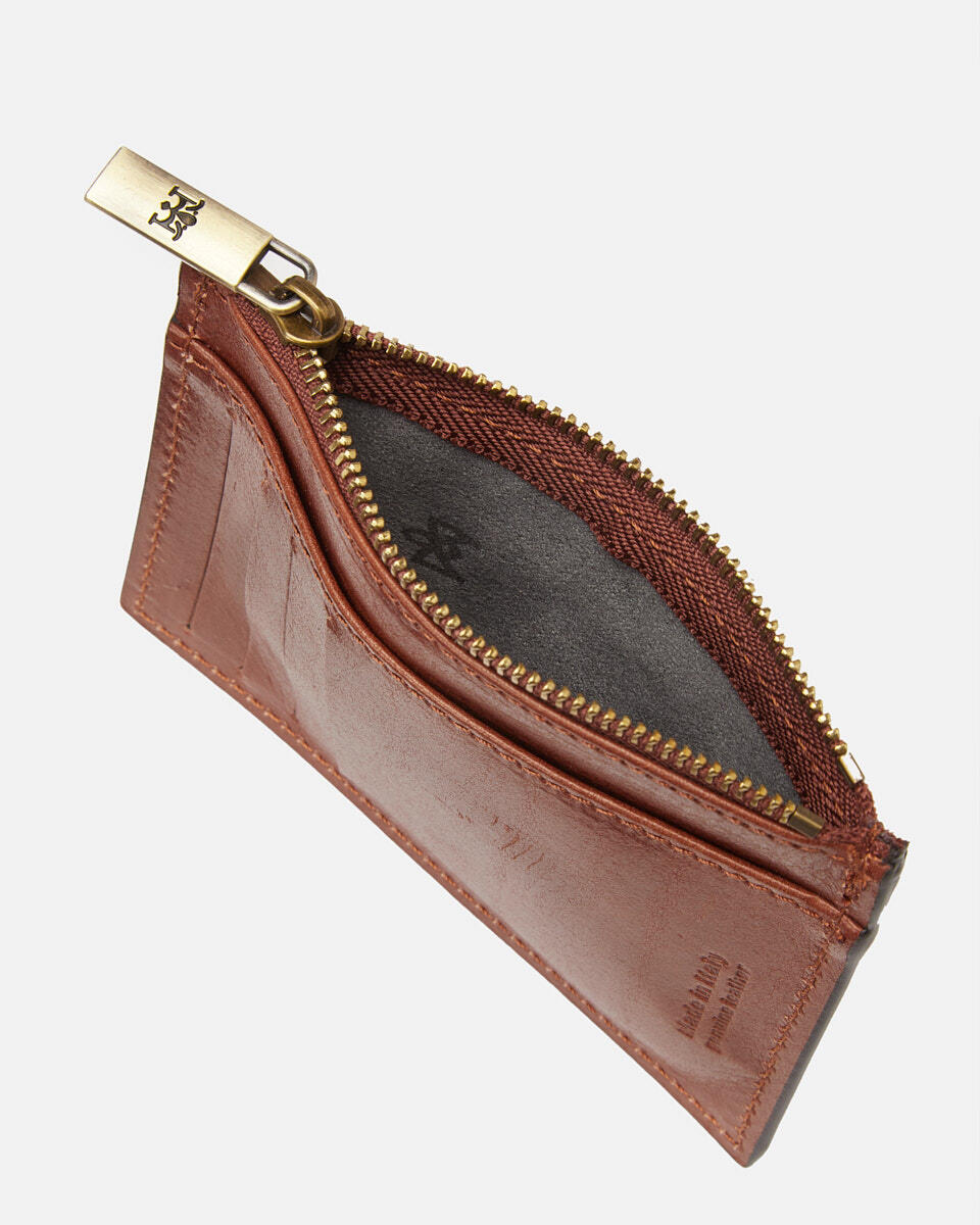 Card holder with zip Brown  - Women's Wallets - Women's Wallets - Wallets - Cuoieria Fiorentina