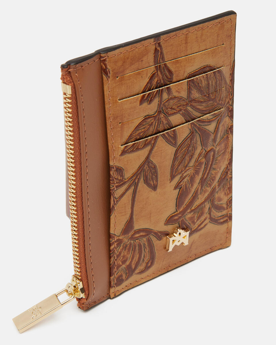 Card holder with zip Beige  - Women's Wallets - Women's Wallets - Wallets - Cuoieria Fiorentina