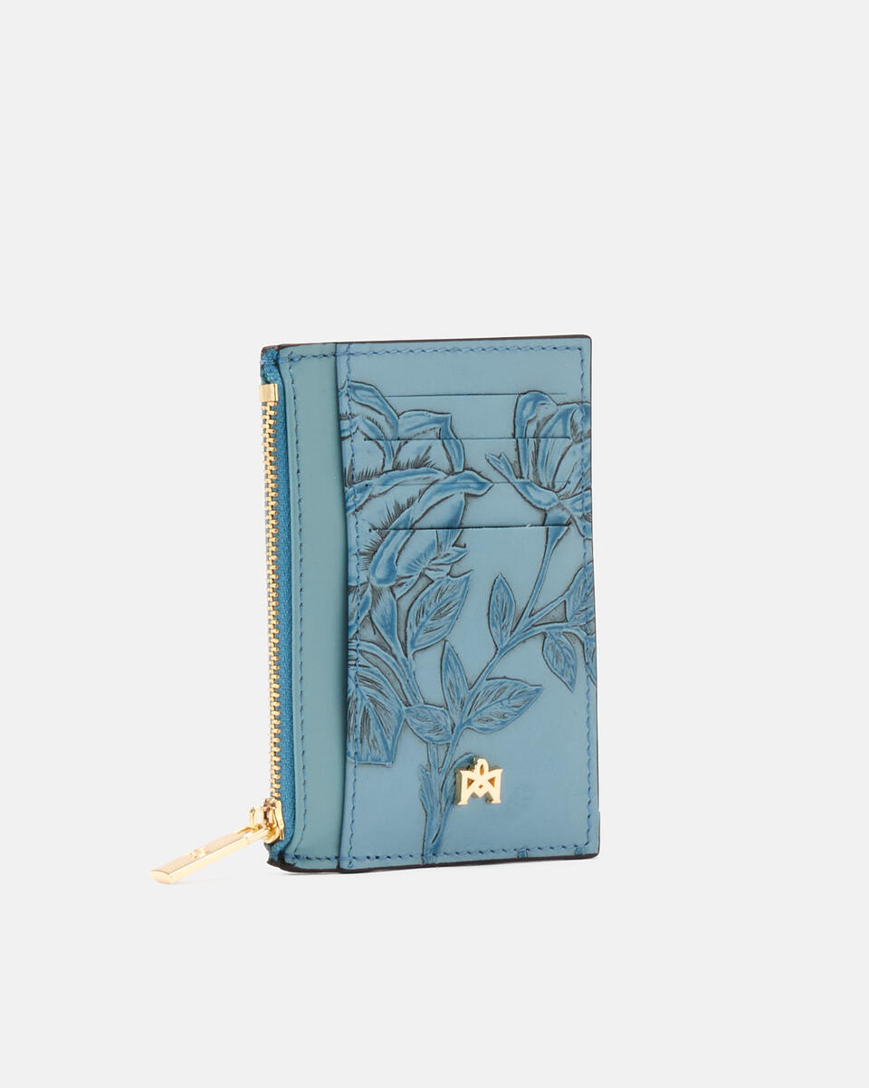Card holder with zip Light blue  - Women's Wallets - Women's Wallets - Wallets - Cuoieria Fiorentina