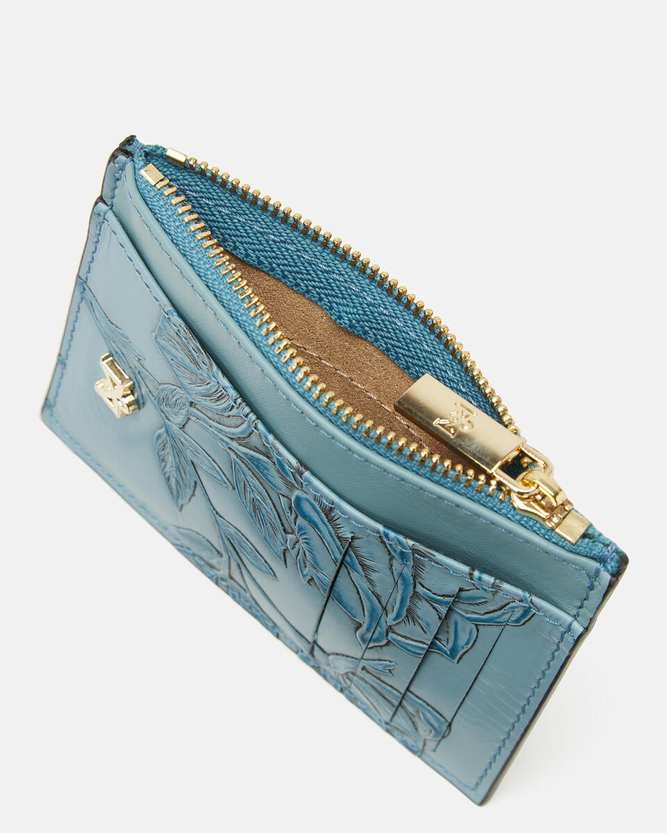 Card holder with zip Light blue  - Women's Wallets - Women's Wallets - Wallets - Cuoieria Fiorentina