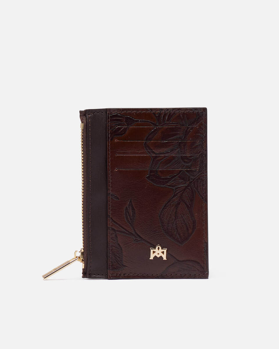 Card holder with zip Mahogany  - Women's Wallets - Women's Wallets - Wallets - Cuoieria Fiorentina