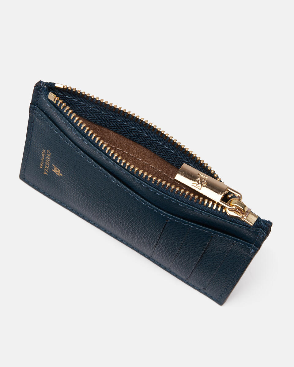 Card holder with zip Petrol  - Women's Wallets - Wallets - Cuoieria Fiorentina