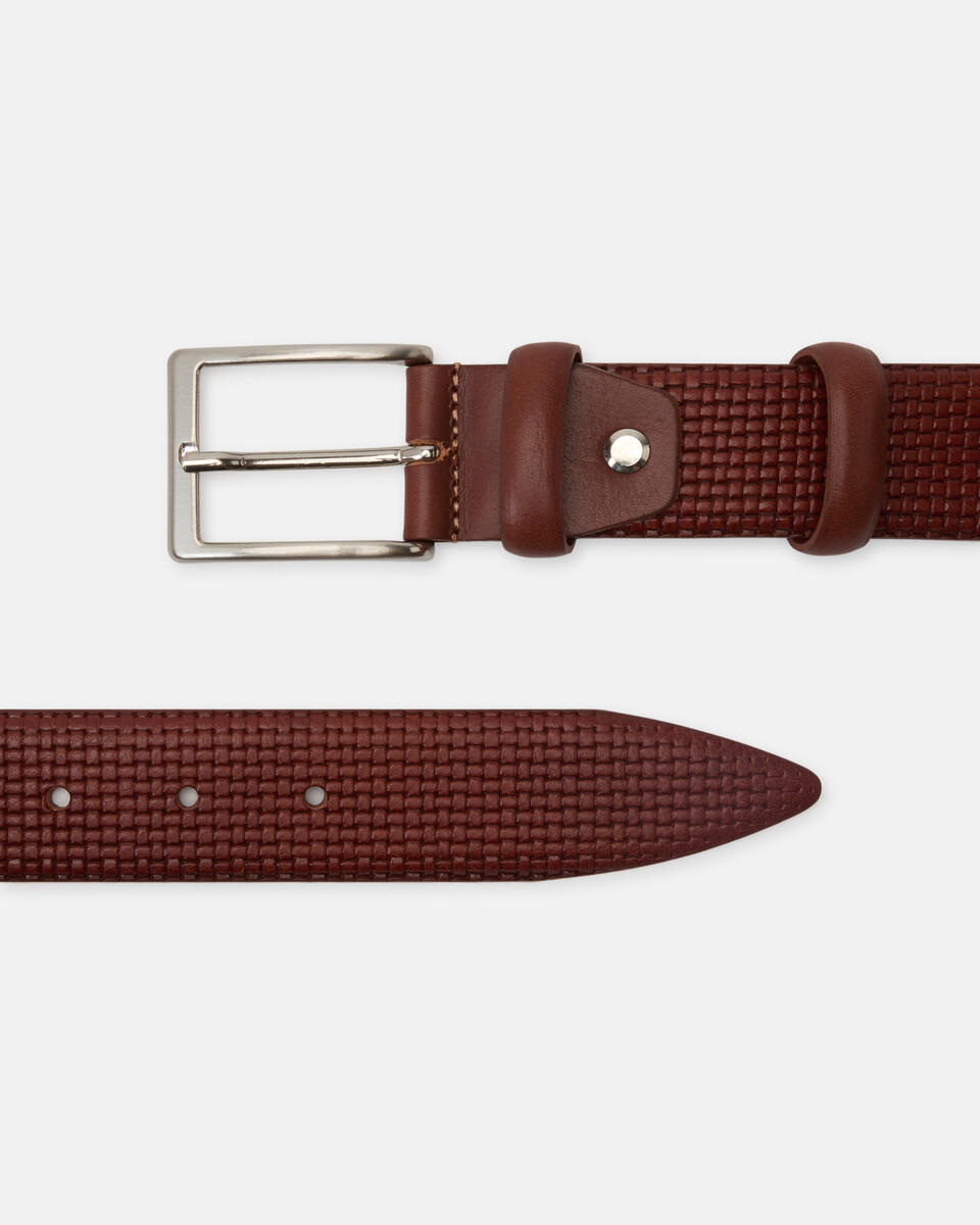Cintura motivo a treccia 3,5cm Marrone  - Cinture Uomo - Cinture - Cuoieria Fiorentina