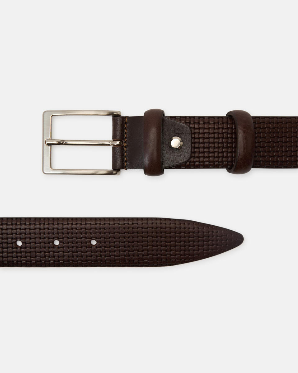BRAIDED-EFFECT BELT Dark brown  - Men Belts - Belts - Cuoieria Fiorentina