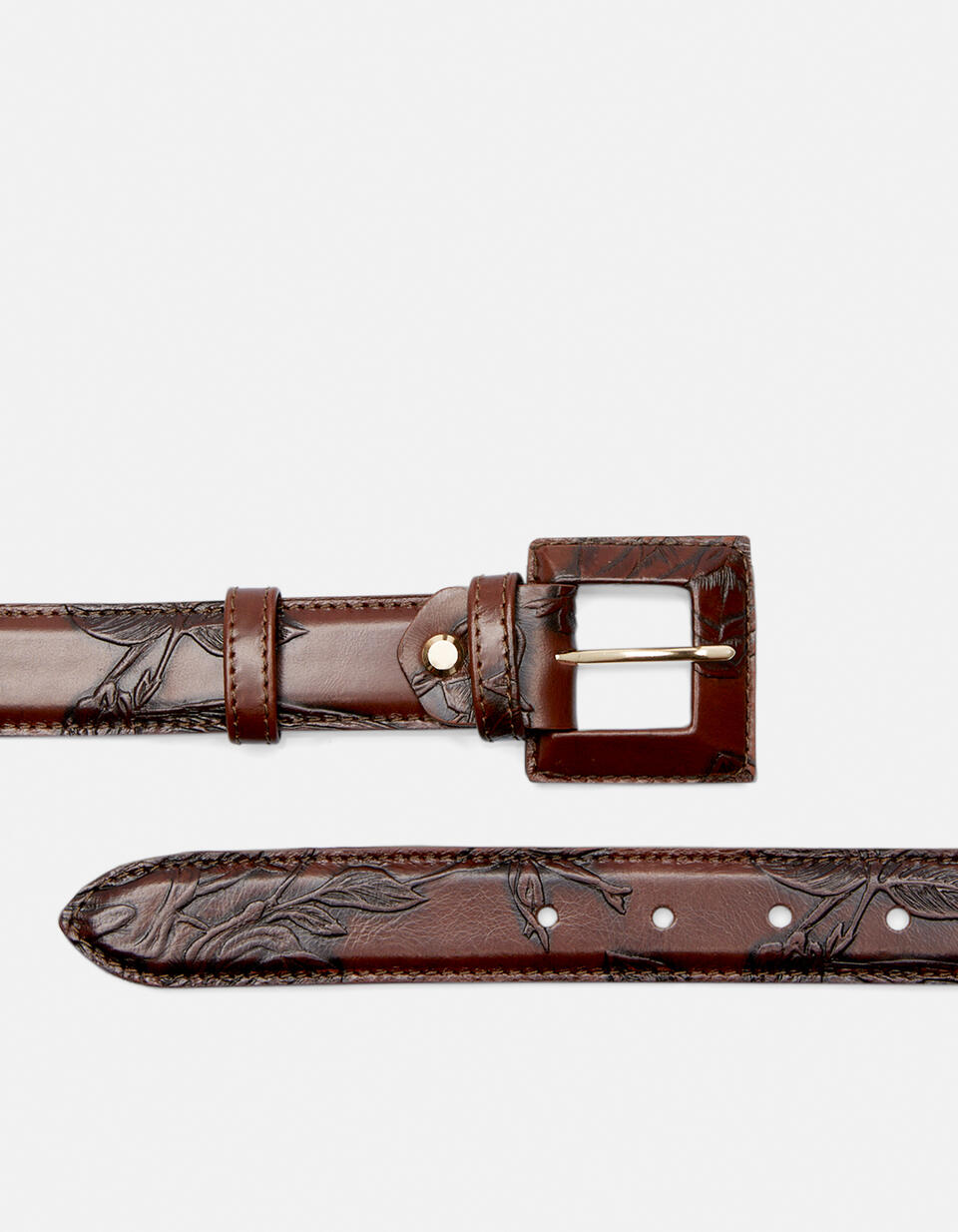 Medium Mimì women's belt in rose embossed printed leather with banded buckle Mimì MOGANO Cuoieria Fiorentina