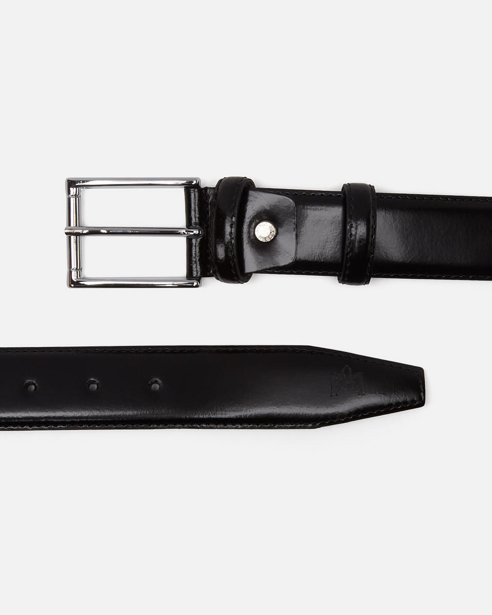 Cintura in pelle lucida 3,5cm Nero  - Cinture Uomo - Cinture - Cuoieria Fiorentina