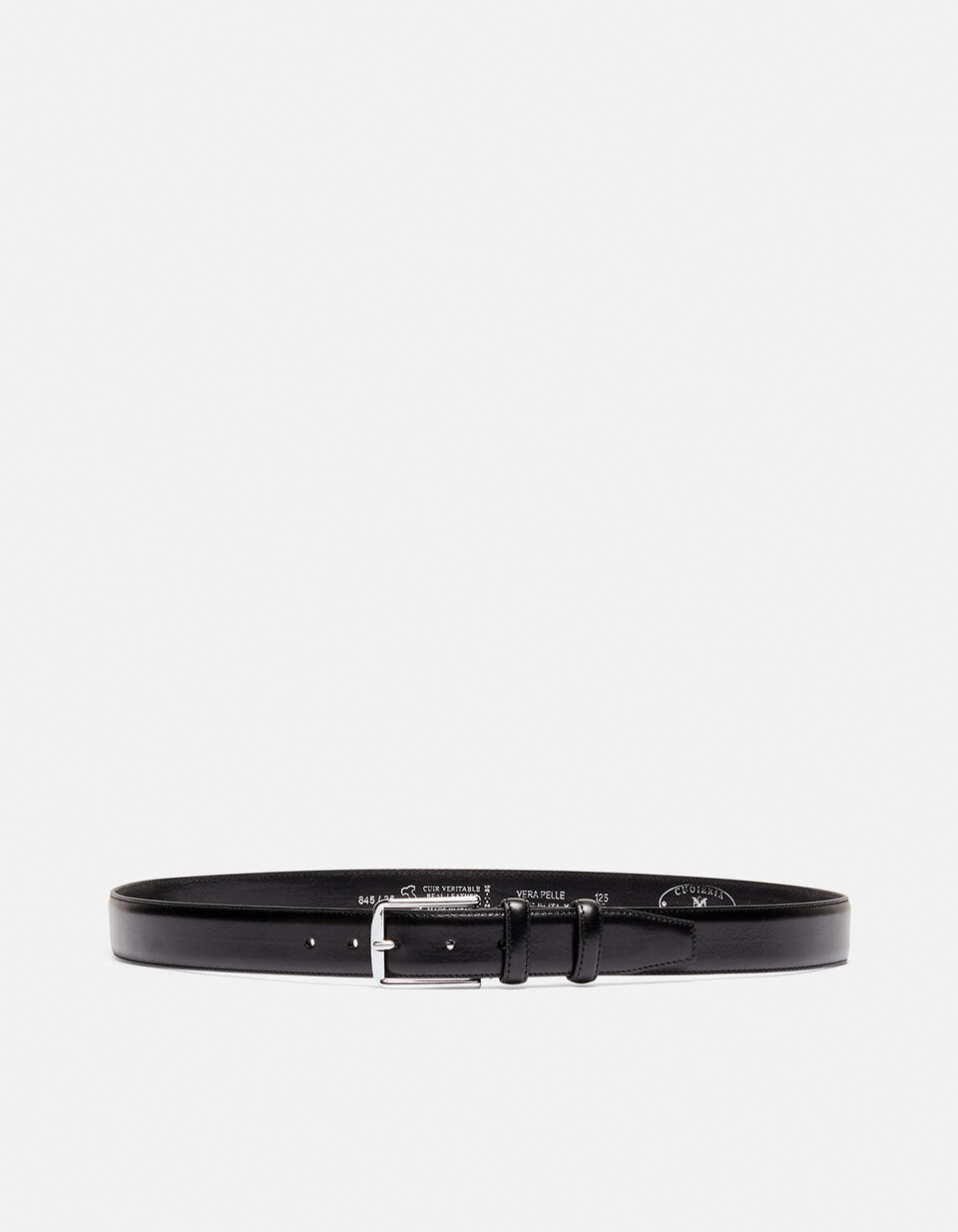 Elegant Leather Belt with squared buckle height, 3,5 cm - Men Belts | Belts NERO - Men Belts | BeltsCuoieria Fiorentina